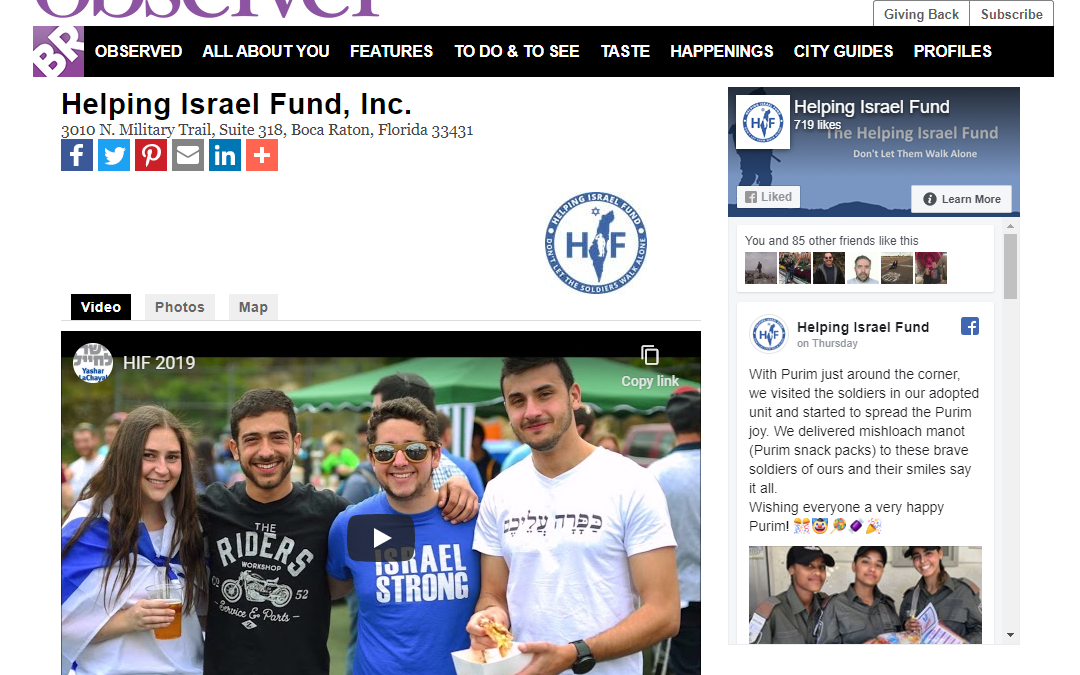 Helping Israel Fund, Inc. – Boca Raton Observer